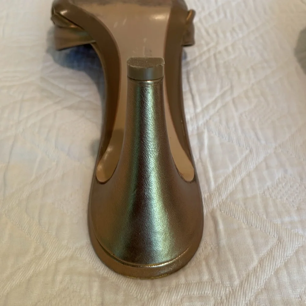 Salvatore Ferragamo Metallic Gold Knot Mule Heels